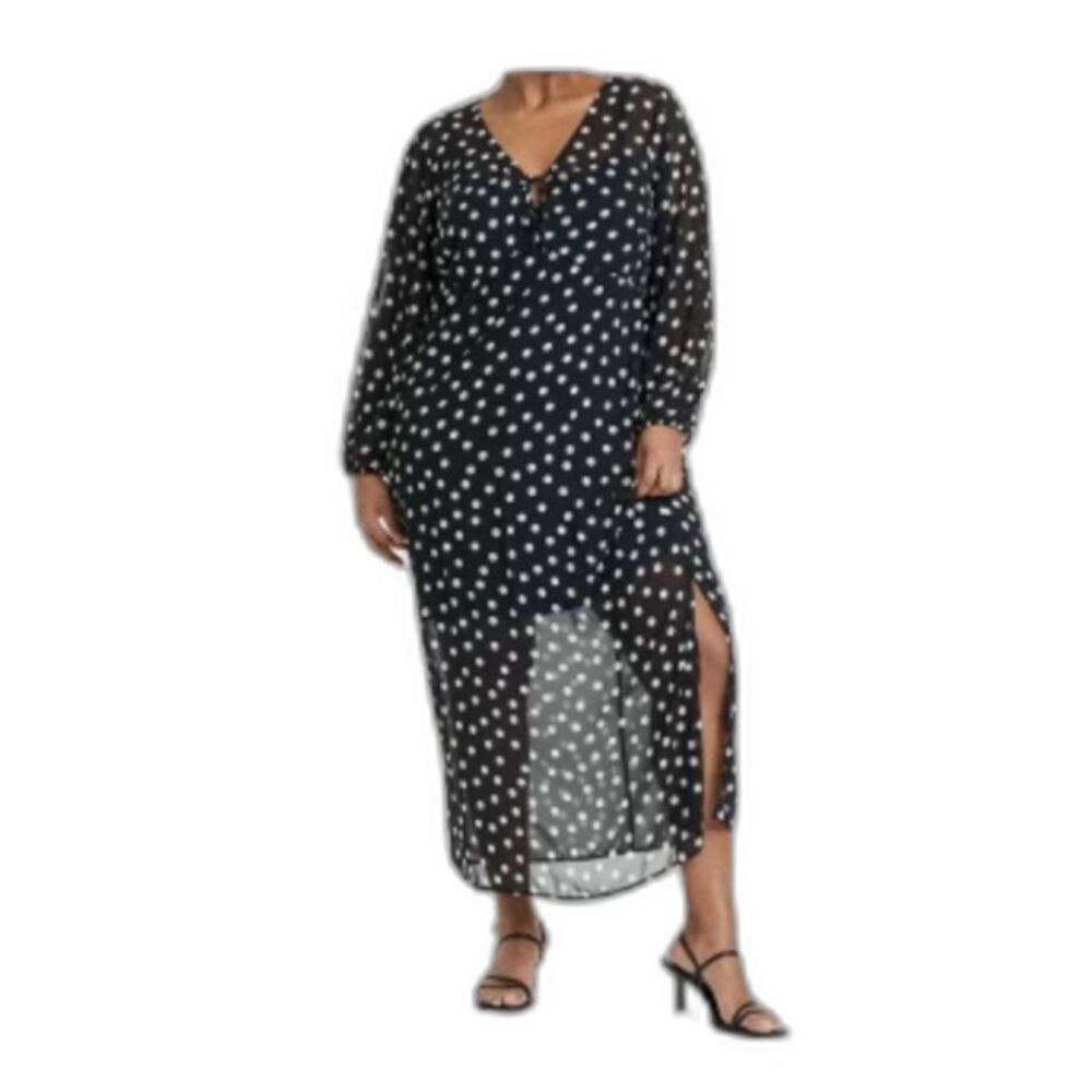 Women's Ballon Long Sleeve Maxi Shift Dress-Ava & Viv- Black Size 3XL NWT